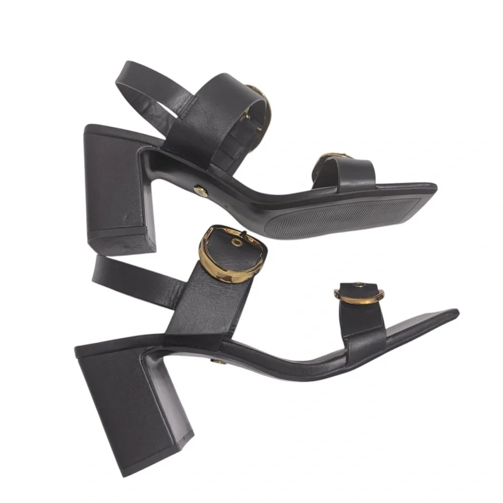 Zara Black Leather Block Heel Buckled Sandals. Size 8 - Picture 8 of 15